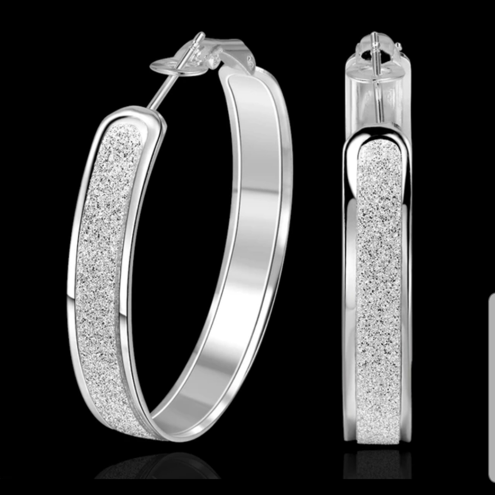Large Shimmering Silver Hoop Earrings